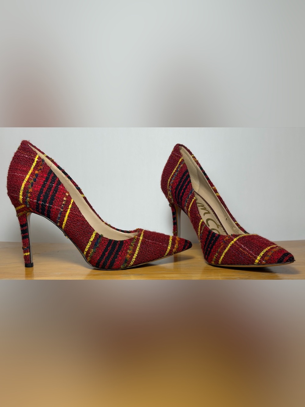 Sam Edelman Red Multicolor Plaid Tweed Pumps Size 6 - Picture 2 of 8